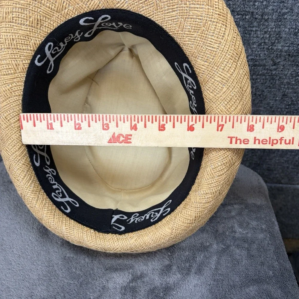 Lucy Love Straw Fedora Hat Womens OS Tan Floral Band Woven Sun Beach Summer Boho
